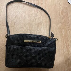 Betsey Johnson Black Heart-Quilted Shoulder Bag